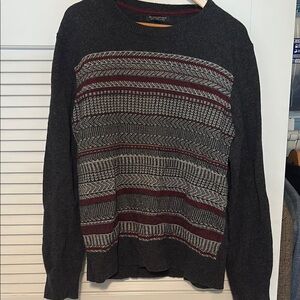 Men's Charcoal Gray and Burgundy Sweater